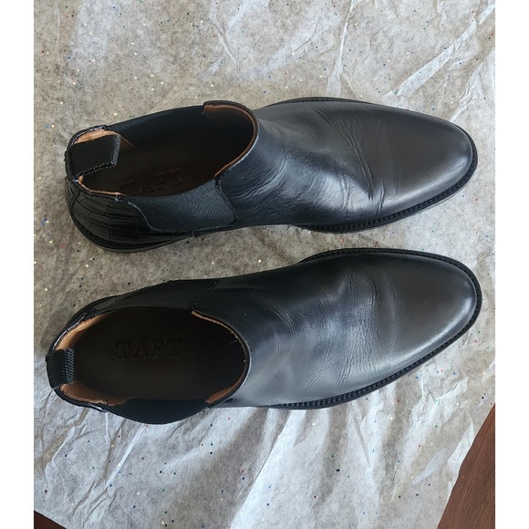 Taft Hiro Black Leather Chelsea Boots Ankle Crocodile Accents Sz 39.5‎ - Picture 3 of 6